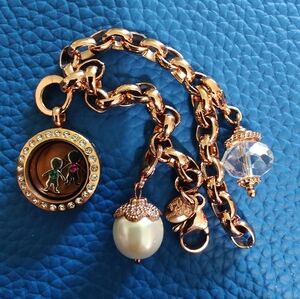 Origami Owl Rose Gold Tone Charm Bracelet 7"